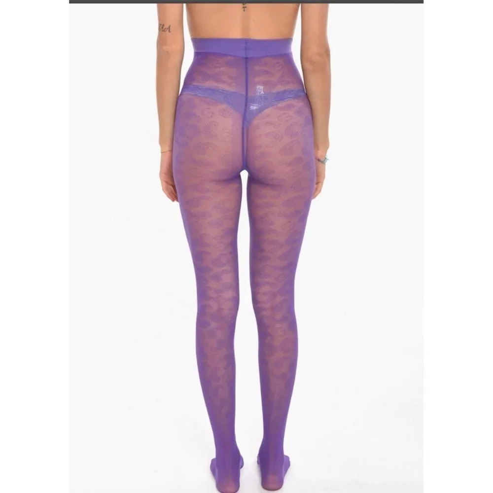 New GANNI Lavender Paisley Stockings Small